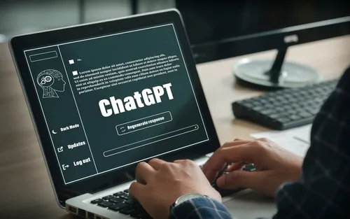 Image of a freelancer working with ChatGPT on screen